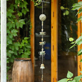 Jemeni cups and saucers rain chain creates soothing rain sounds on patios.