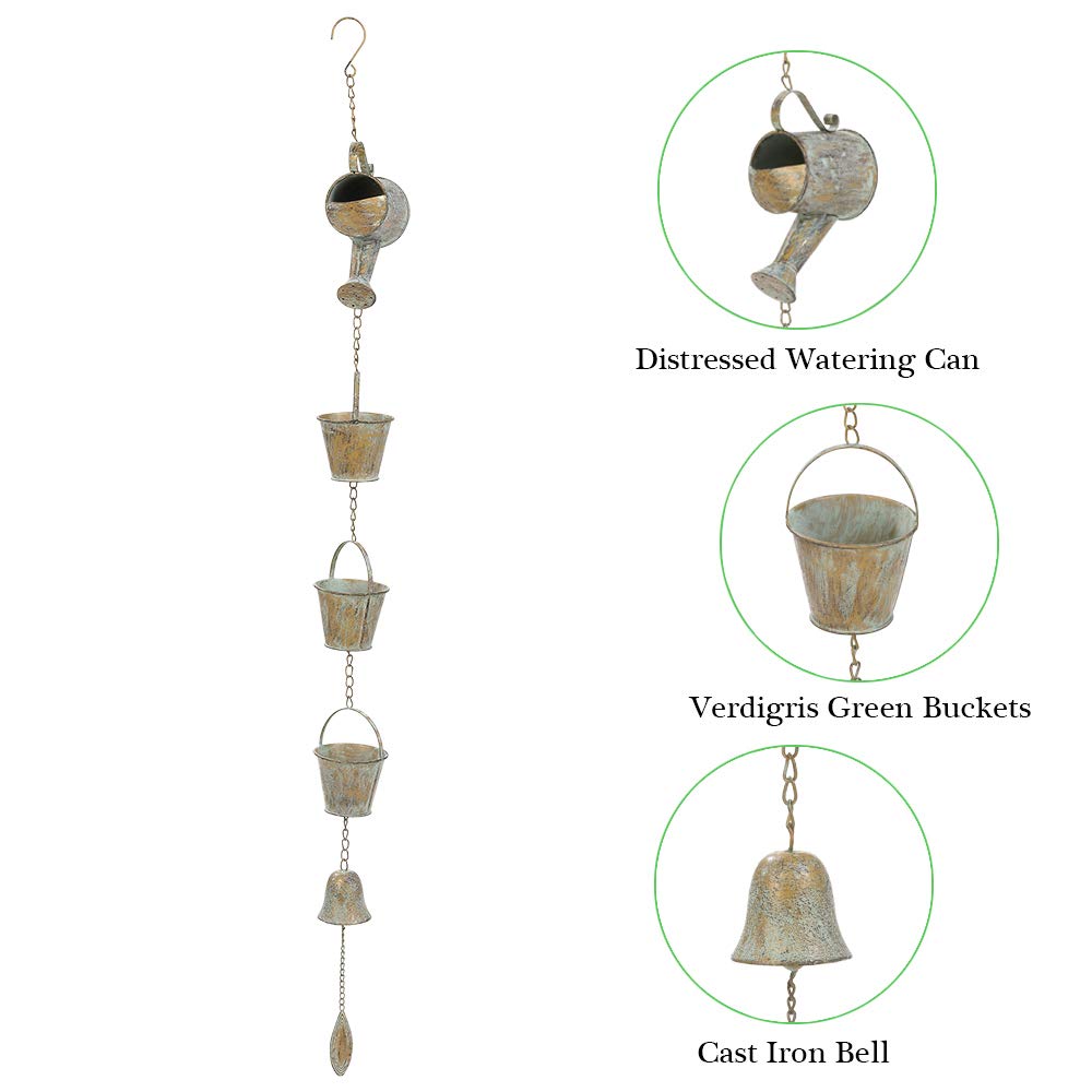 Jemeni rustic watering can with buckets adds vertical garden flair.