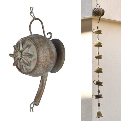 Jemeni teapot wind chime tea-set design enhances outdoor ambiance with subtle sounds.