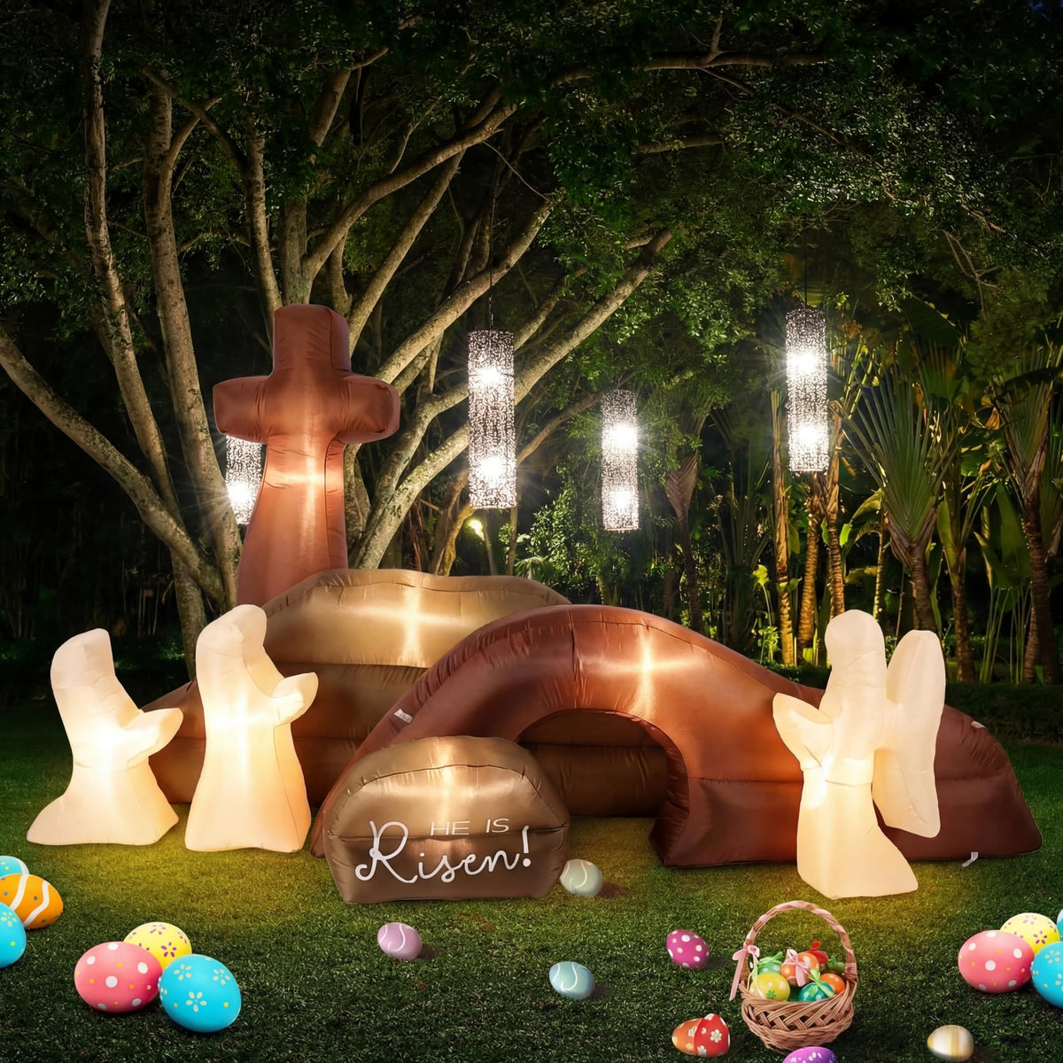 Jenaai Easter inflatable tomb with LED lighting for yard display