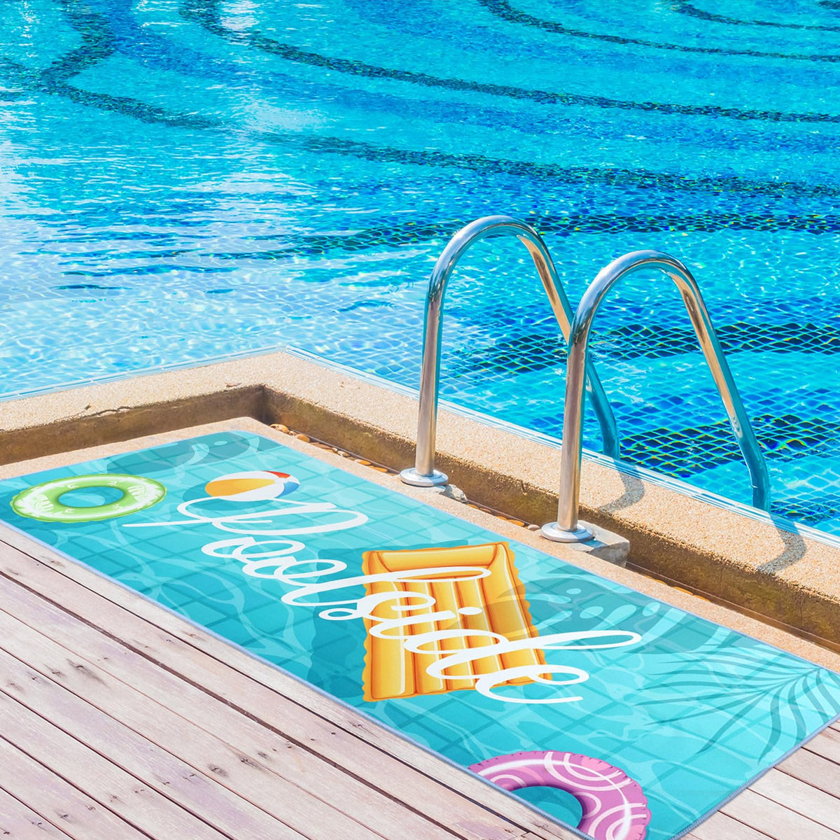 Jenaai versatile outdoor mat for pool, beach, spa, and showers.