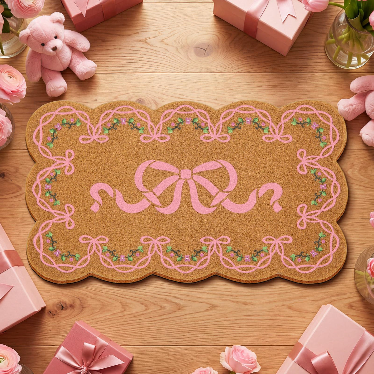 Jenaai pink bow welcome mat adds charming seasonal decor and welcoming feel.
