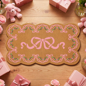 Jenaai pink bow welcome mat adds charming seasonal decor and welcoming feel.