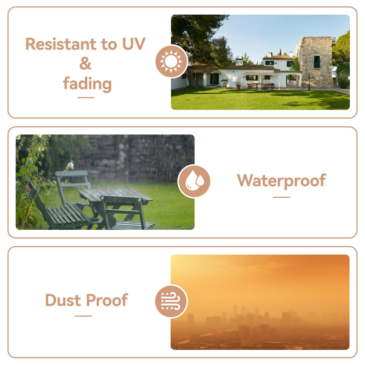 Jentafix umbrella cover cleans easily with a rinse and sun drying.