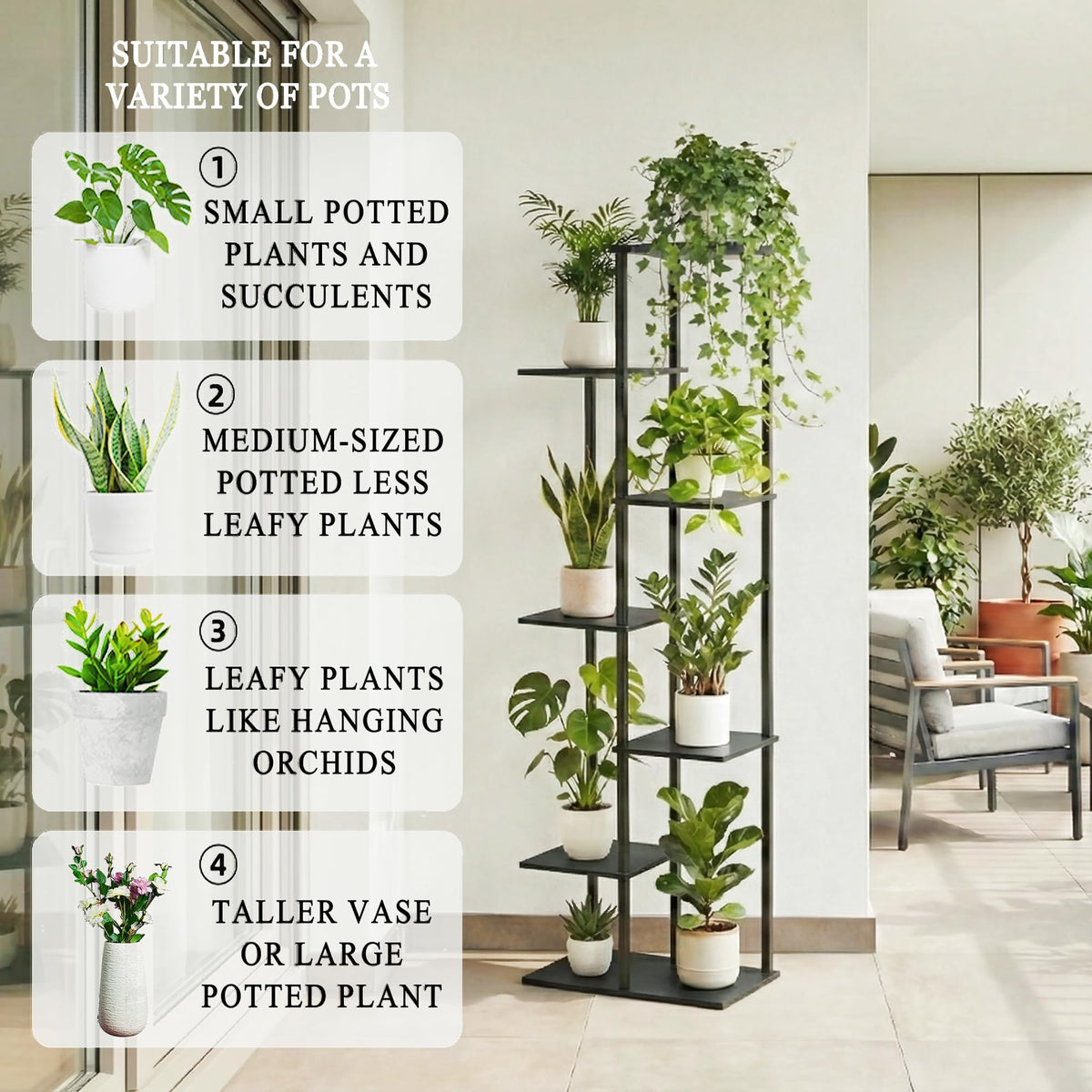 JEPRECO corner placement plant stand demonstrating efficient space use