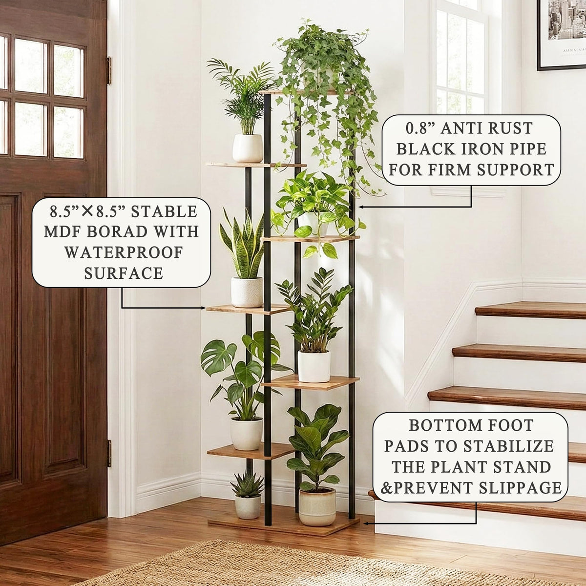 JEPRECO 8-potted arrangement on the stand showcases corner space optimization for living rooms
