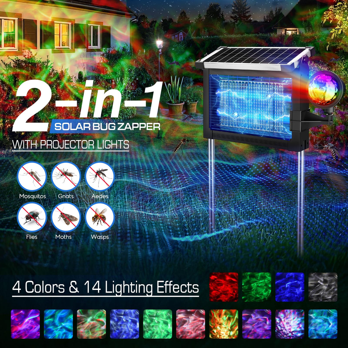 4500V electric grid attracts and eliminates flying insects near outdoor spaces