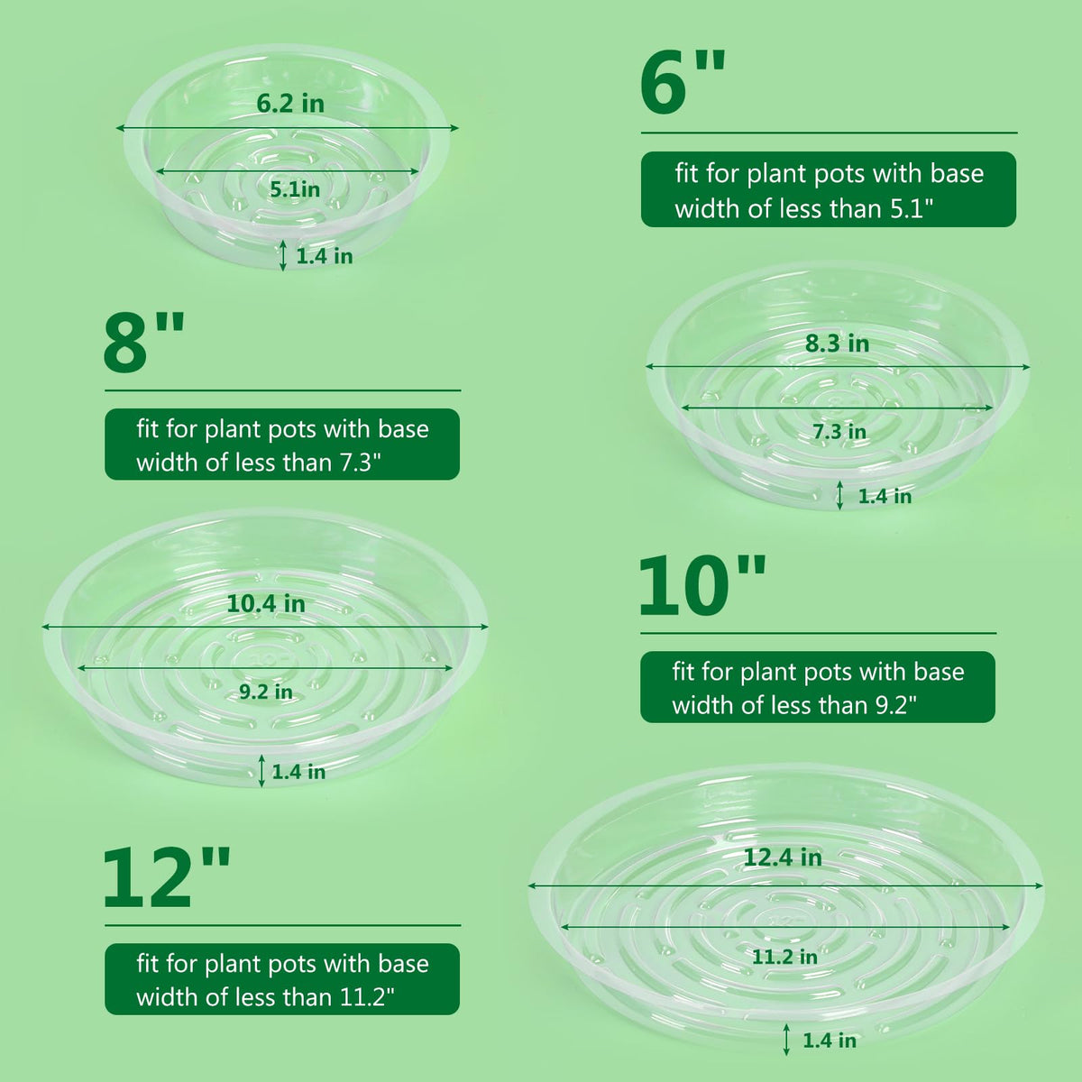 JERIA 6-inch clear plant saucer side view shows raised edge for drip containment.