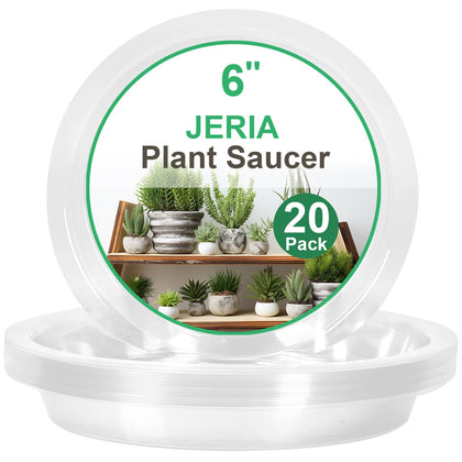 JERIA 6-inch clear plant saucer top view prevents spills and keeps surfaces clean.