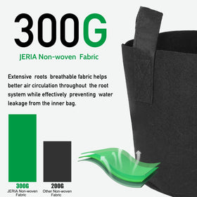 JERIA grow bags shown in an outdoor garden setup for versatile planting