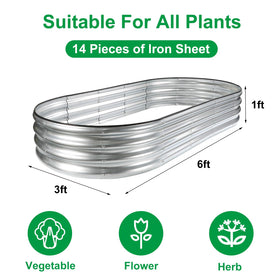 JERIA oval raised garden bed showing 6x3x1 ft dimensions for flexible placement