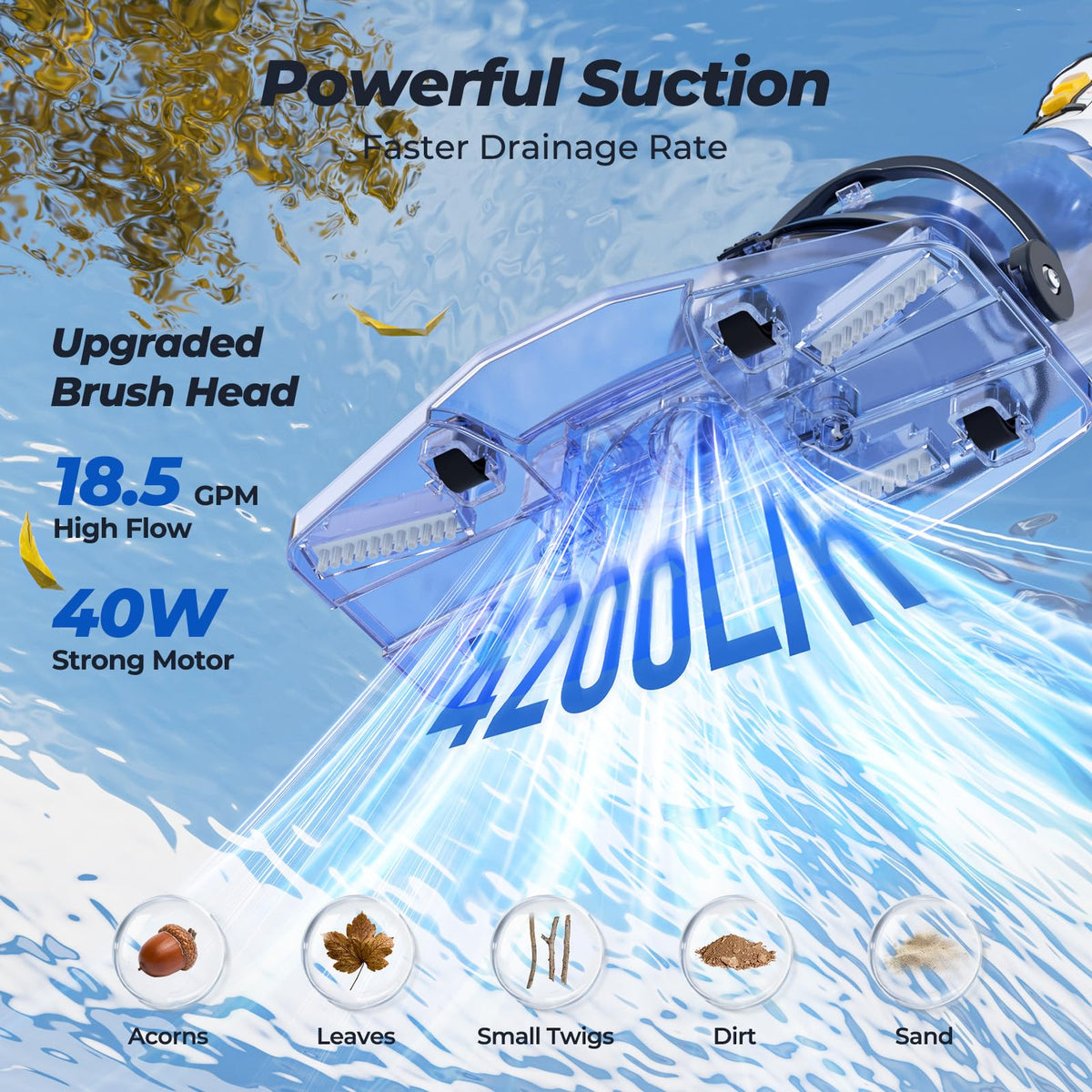 JESIMAIK cordless pool vacuum dual-head design cleans corners efficiently