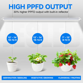 JESLED integrated reflector boosts light focus for stronger PPFD on young plants.