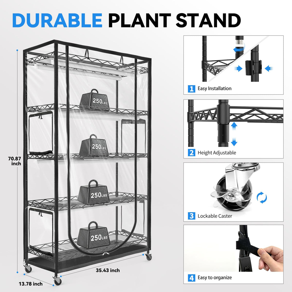 JESLED sturdy metal plant stand supports large plants up to 300 lb