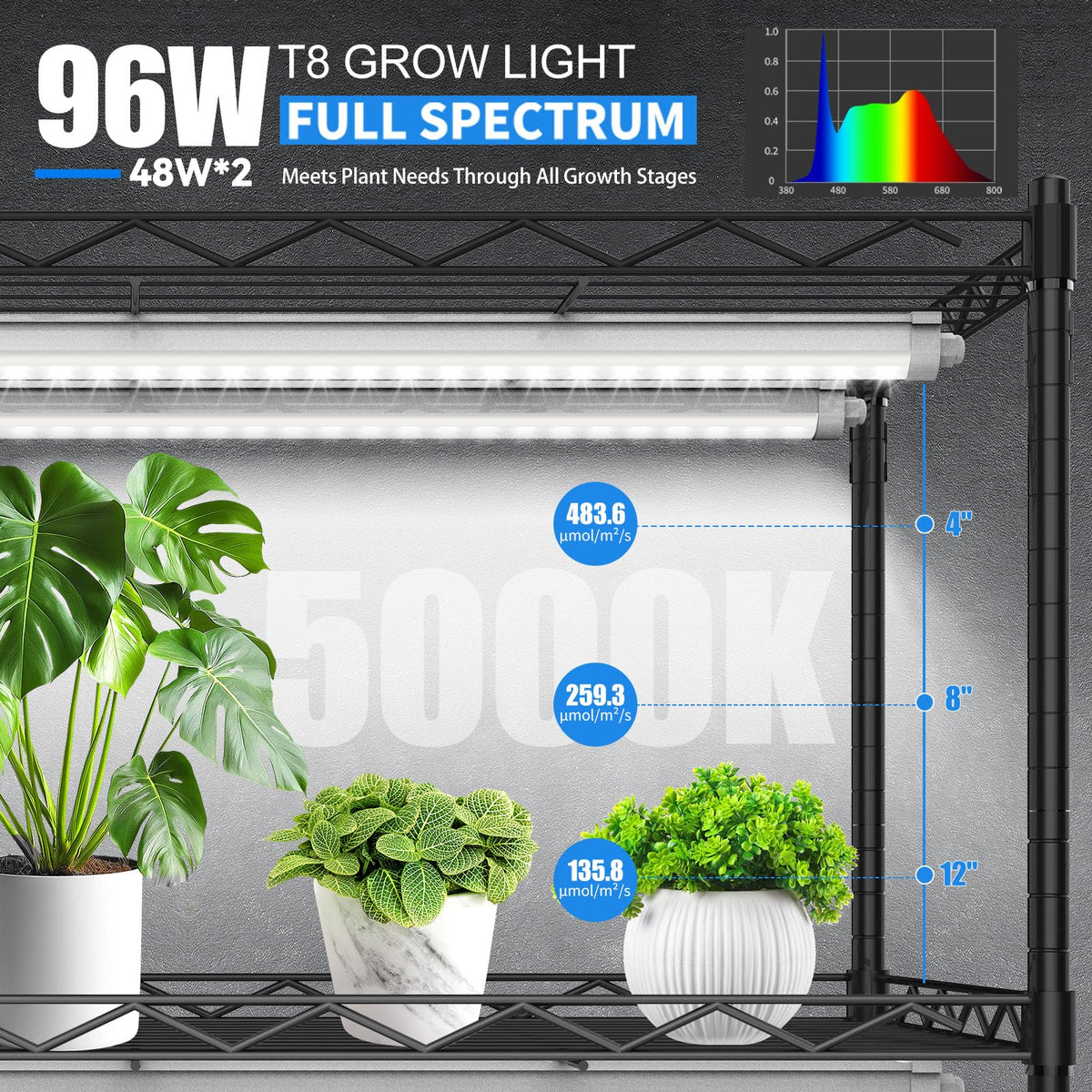 JESLED seed starting light with full spectrum enhances germination and early growth.