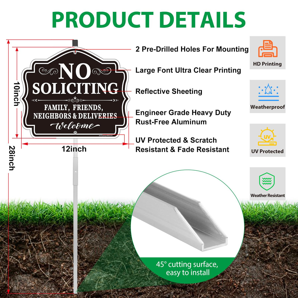 Jesmaysigns 28-inch retractable stake provides stable outdoor mounting.