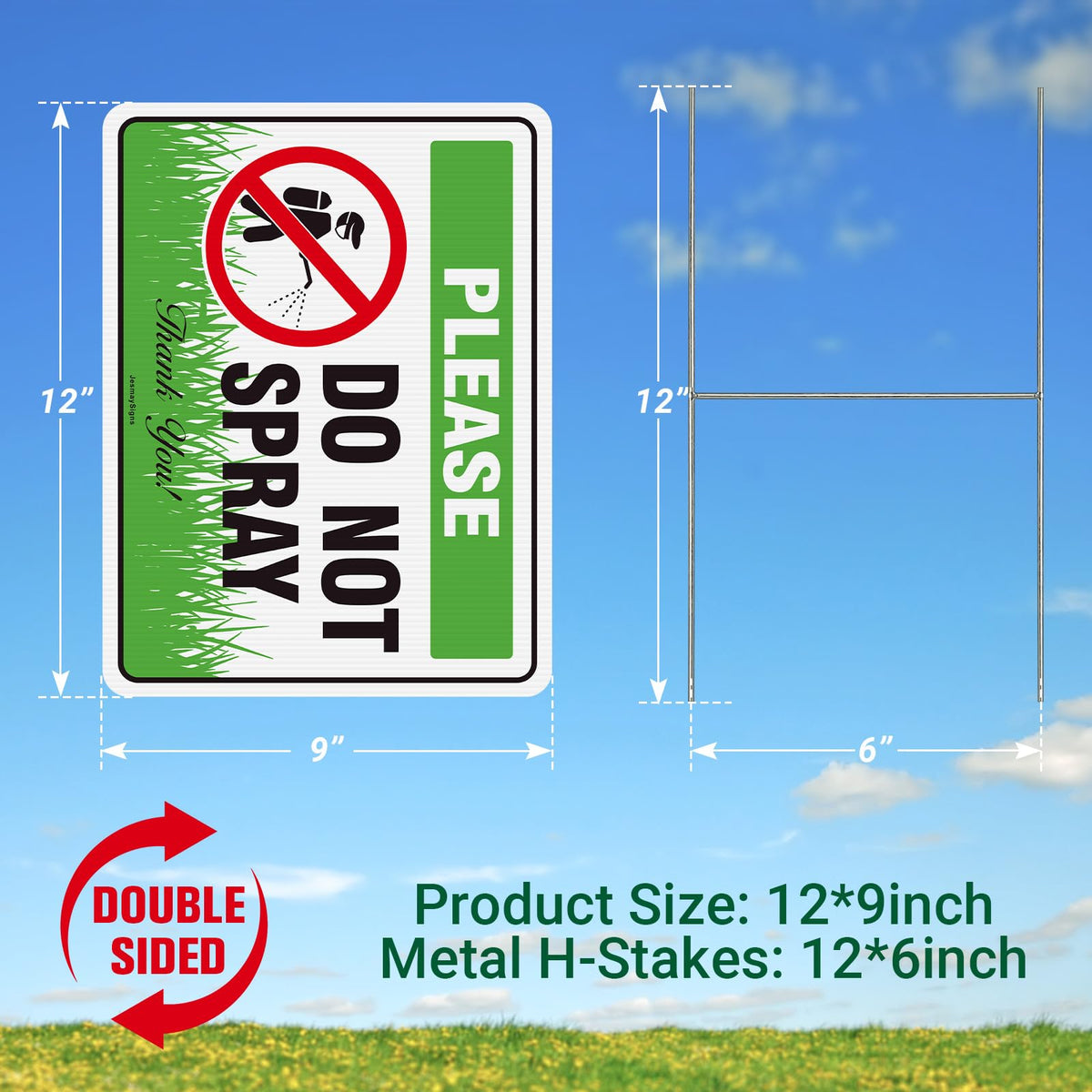 JesmaySigns double-sided yard sign with stakes enhances curbside warning visibility.