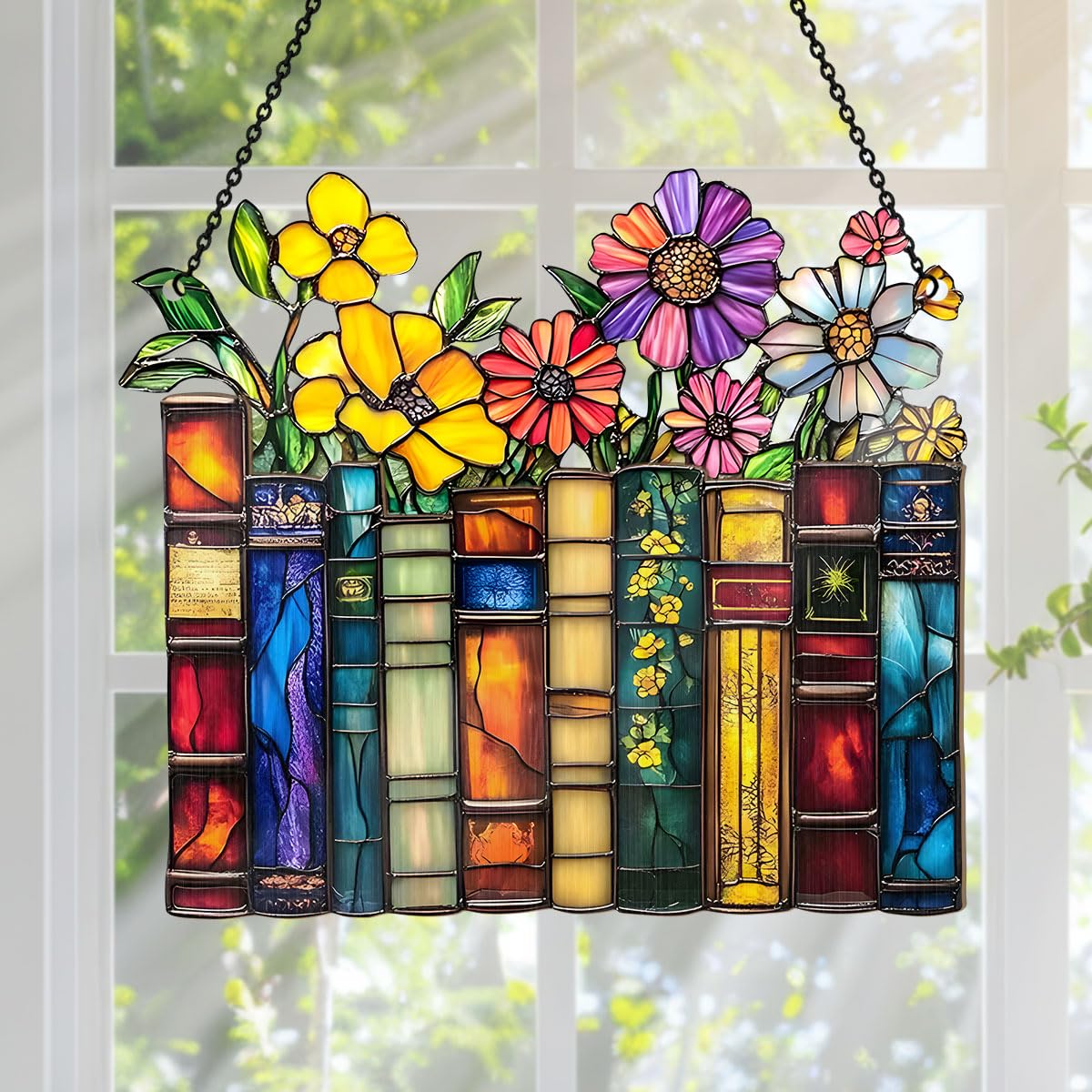 Jesuspirit suncatcher highlights sunlight dispersion with wood and acrylic reflections.