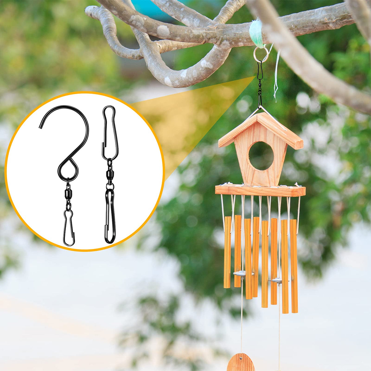 Jetec black hanging hooks suited for wind chimes, wind spinners, flags