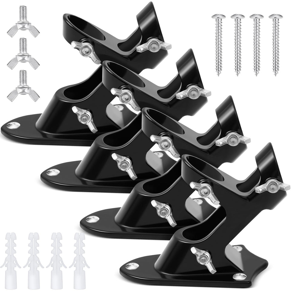 Jetec flag holder bracket in black mounted on railing for outdoor flag display