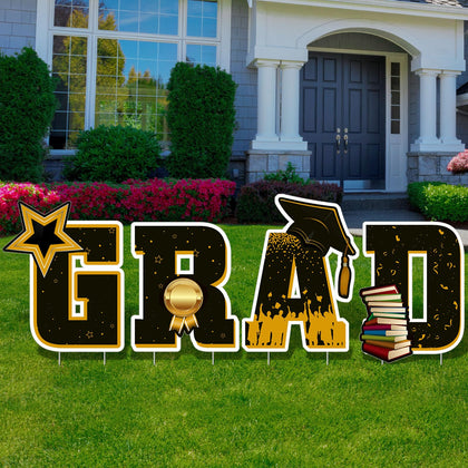 Jetec graduation yard sign glitter in black and gold for standout lawn display.