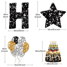 Jetec Happy Birthday cake sign creates a playful centerpiece for yard parties.