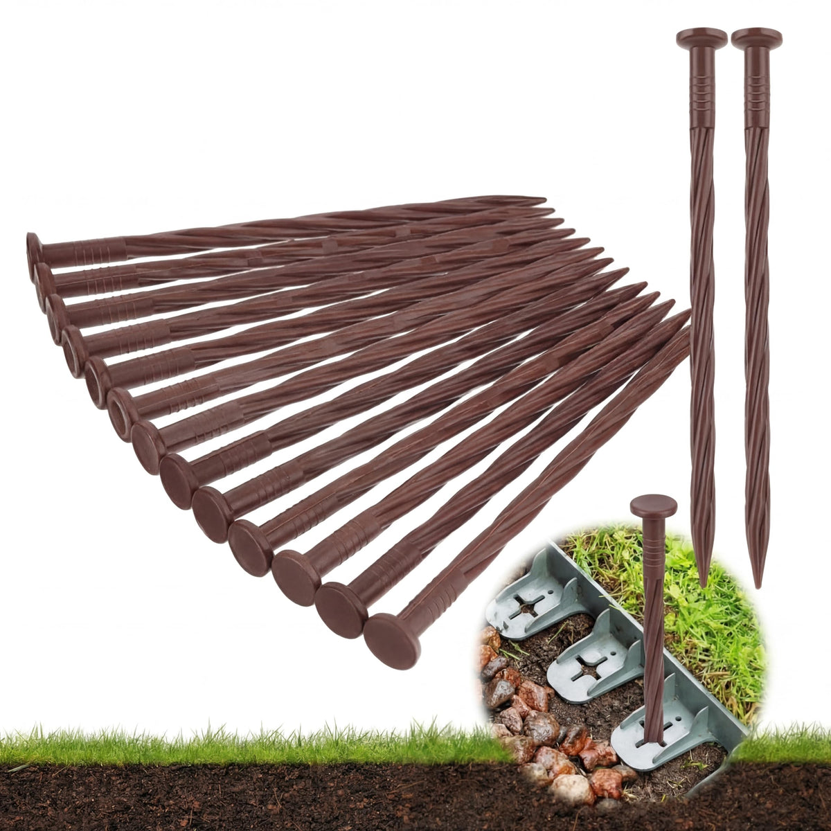 Jetec spiral landscape spikes secure edging for neat garden borders.