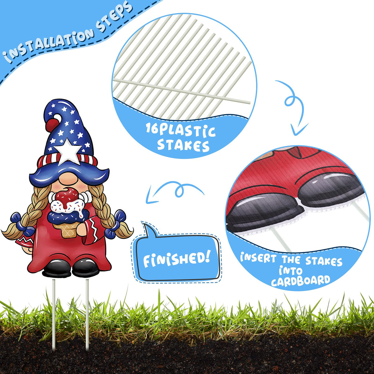 Jetec patriotic lawn sign with stakes for quick, reusable holiday decoration
