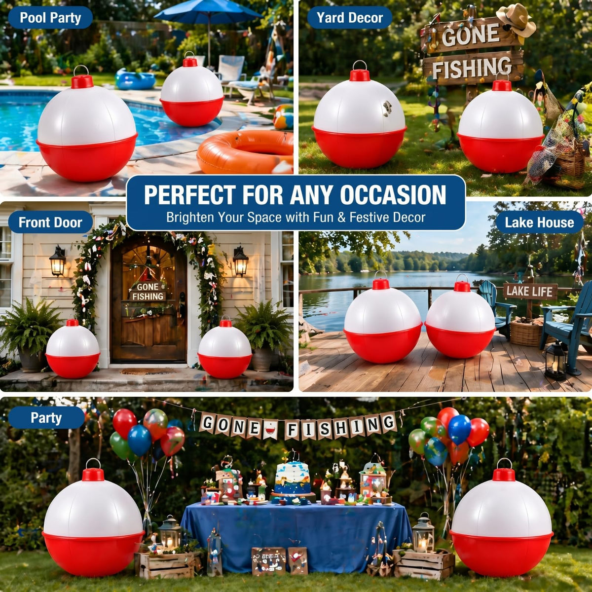 Jetec red and white bobber balloons hanging decor for outdoor events.