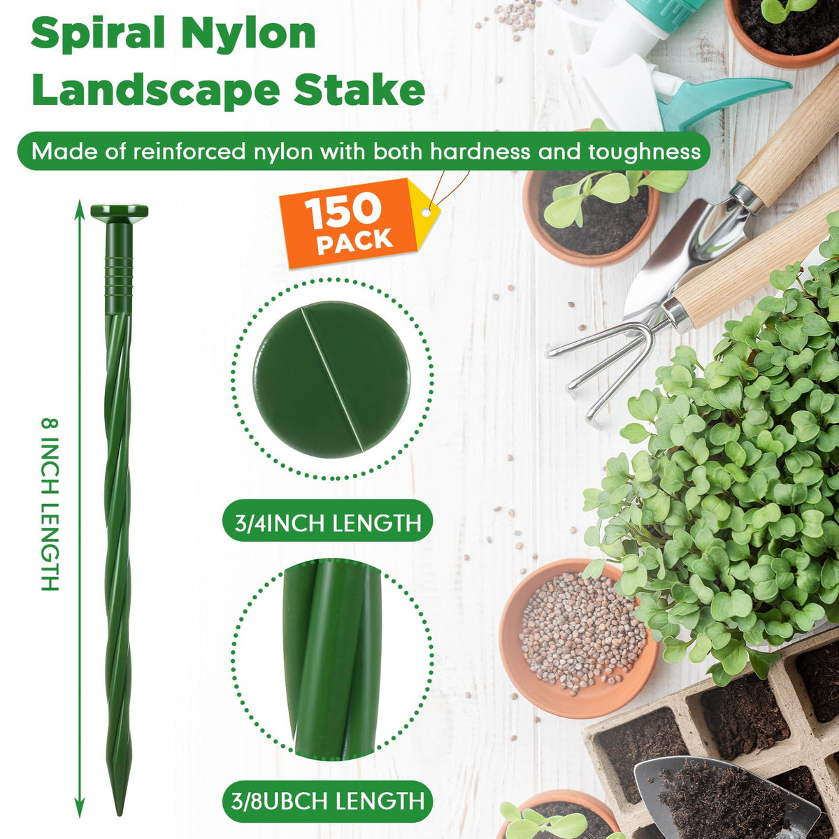 Jetec spiral nylon landscape nail spike used with pavers for secure edging.