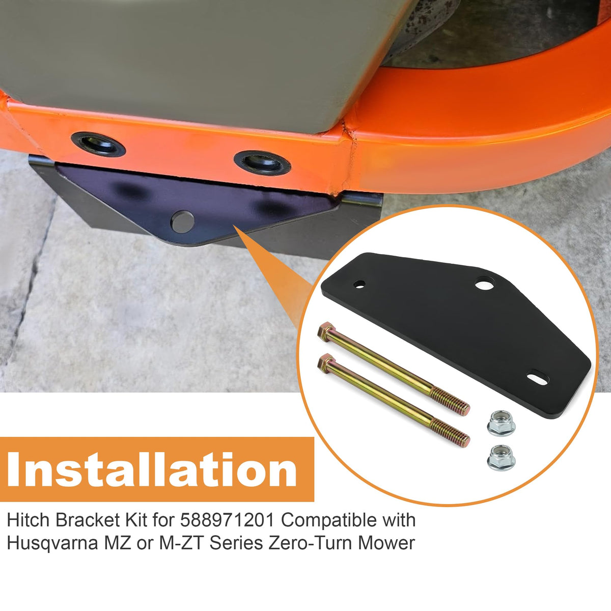 Bracket aligned with 62-inch Husqvarna MZ mower for versatile compatibility