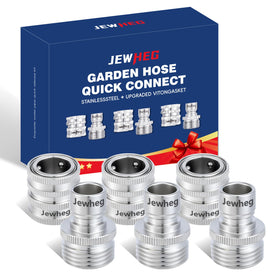 Jewheg quick connect hose fittings front view showing stainless steel durability for outdoor use.
