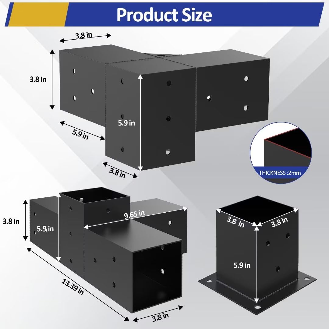 JEXALINE 4-way corner bracket stabilizes corners for durable pergola frames.