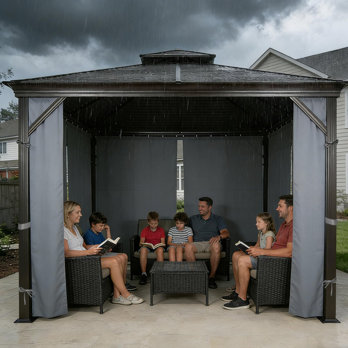 Easy installation makes your 10x12 gazebo feel private quickly.