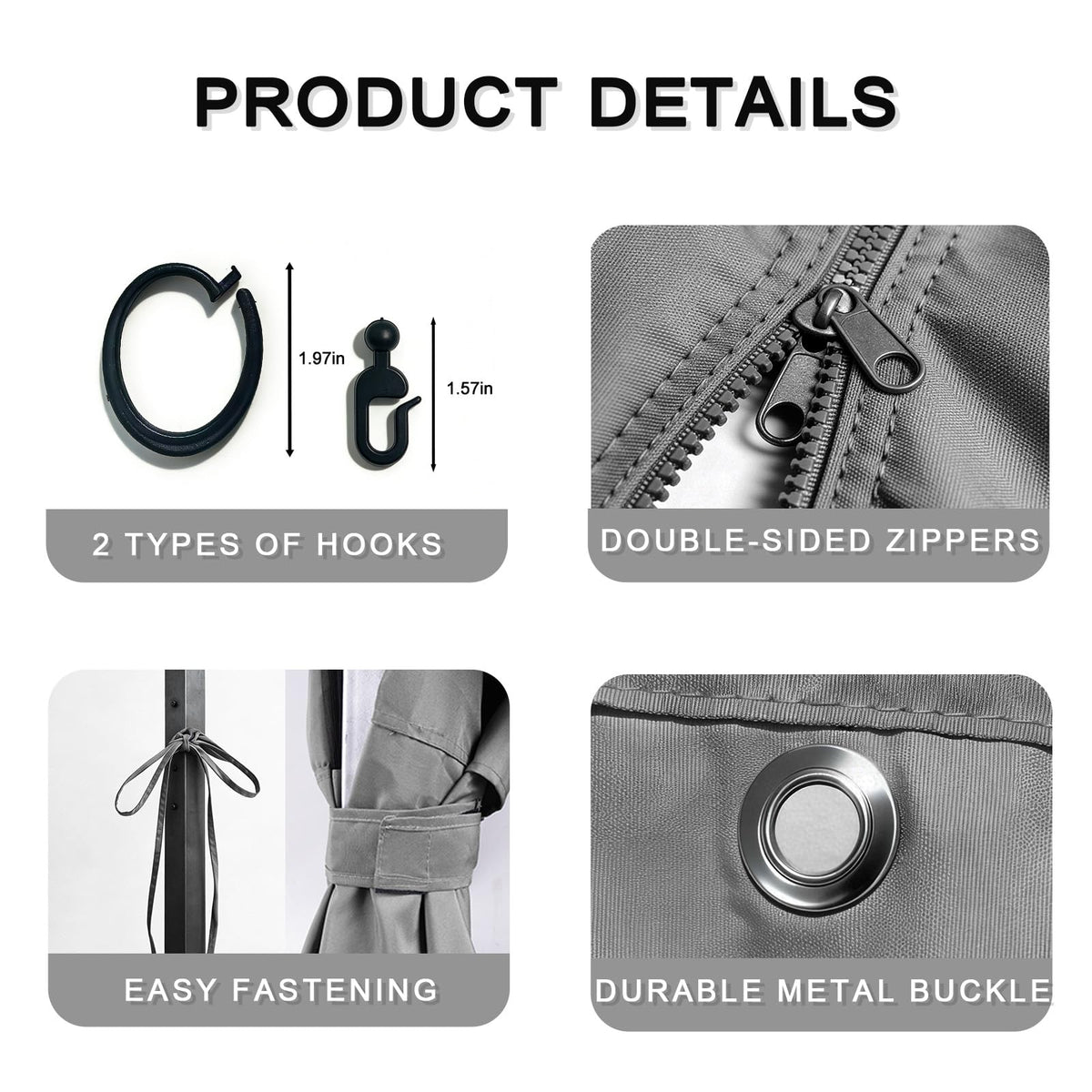 Weather-ready fabric with reinforced seams and rust-resistant grommets.