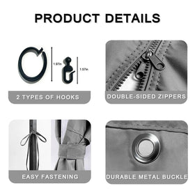 Weather-ready fabric with reinforced seams and rust-resistant grommets.