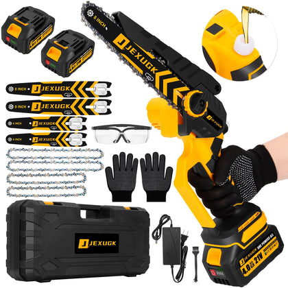 JEXUGK brushless mini chainsaw with 8 inch bar for quick pruning cuts