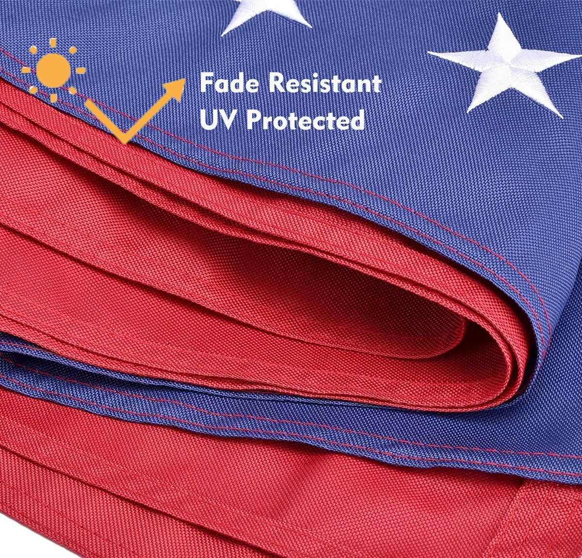 Jexusev flag close-up shows dense embroidery for lasting symbolism.