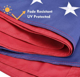 Jexusev flag close-up shows dense embroidery for lasting symbolism.
