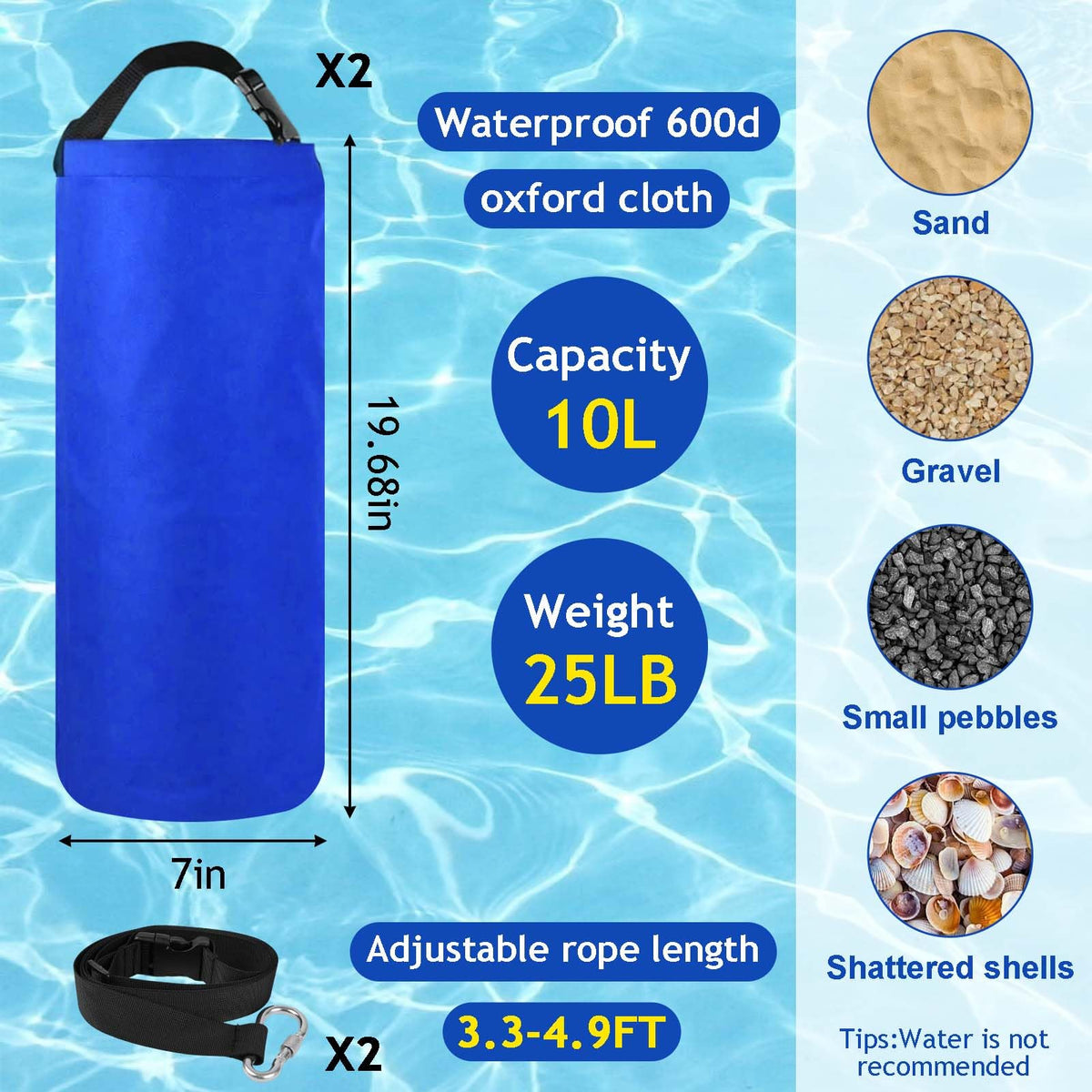 Jeyeou fillable sand bag 10L capacity for quick setup