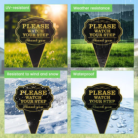 Jeyntanc Watch Your Step sign in black-gold enhances curb appeal while signaling caution.