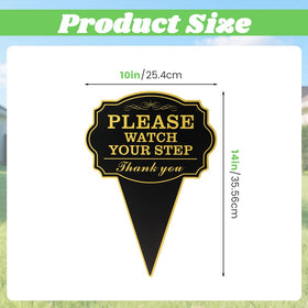 Jeyntanc Watch Your Step sign with stake installed is easy to set on lawn or path.