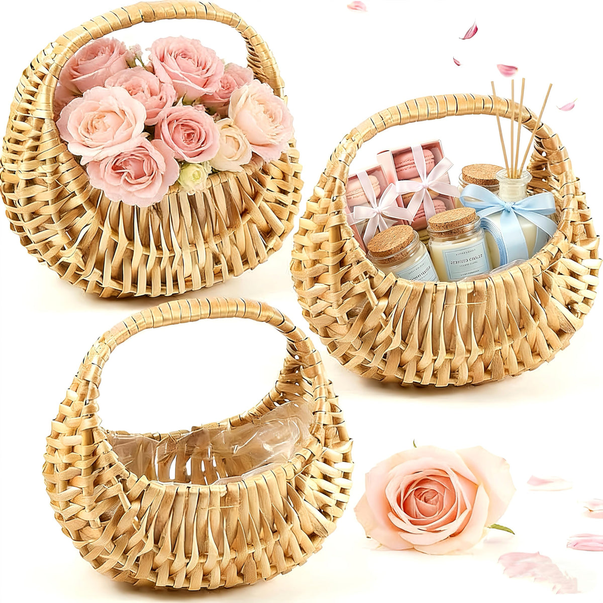 JFBAOLAO three-pack baskets with handles for weddings and petals