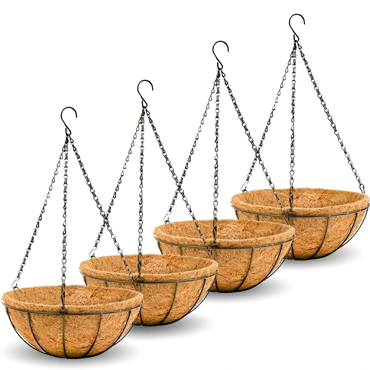 JFFLYIT 14-inch metal hanging basket package with four planters.