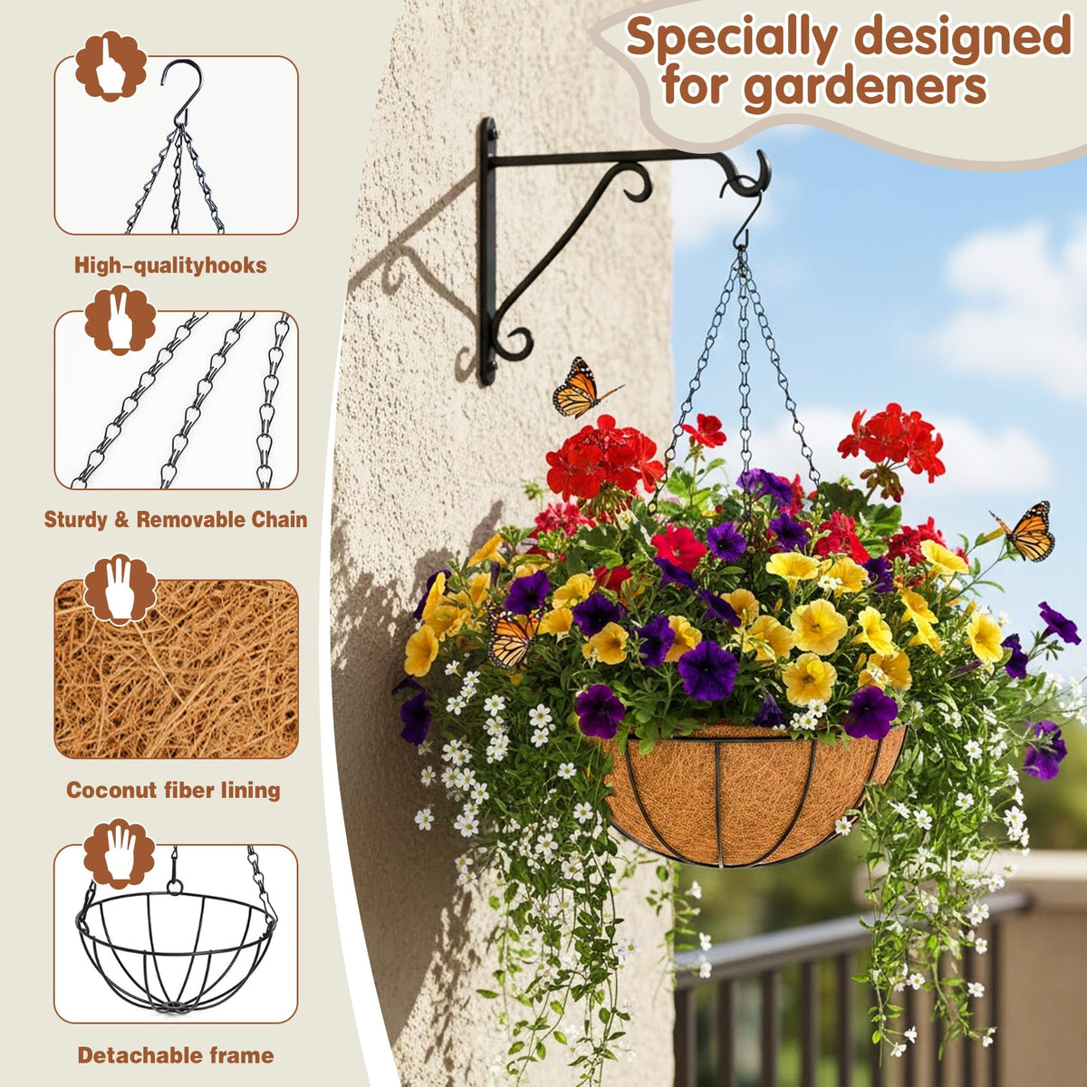 JFFLYIT coconut fiber liner promoting airflow and moisture retention