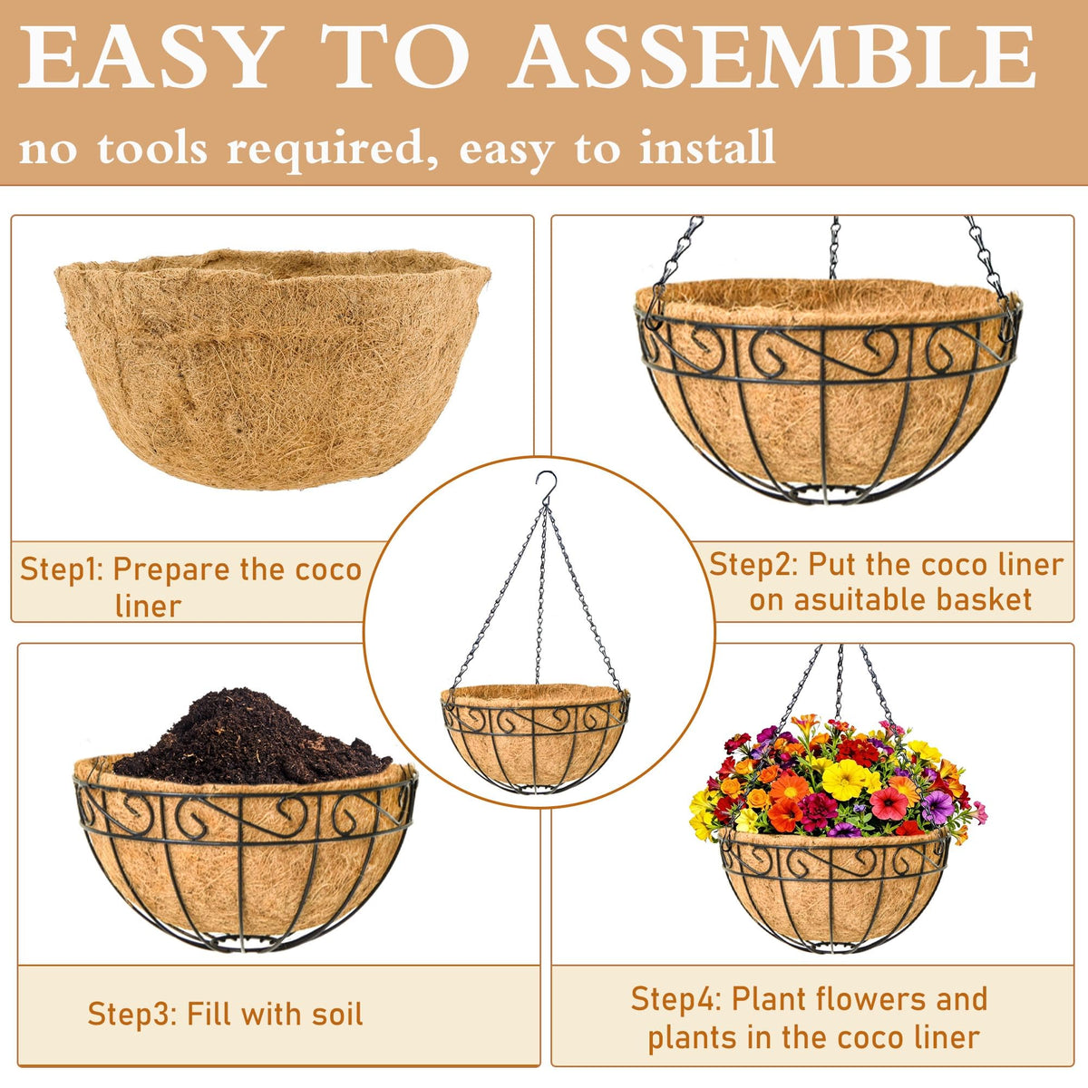 JFFLYIT coco coir liner promotes healthy root environment for flowers and greens.