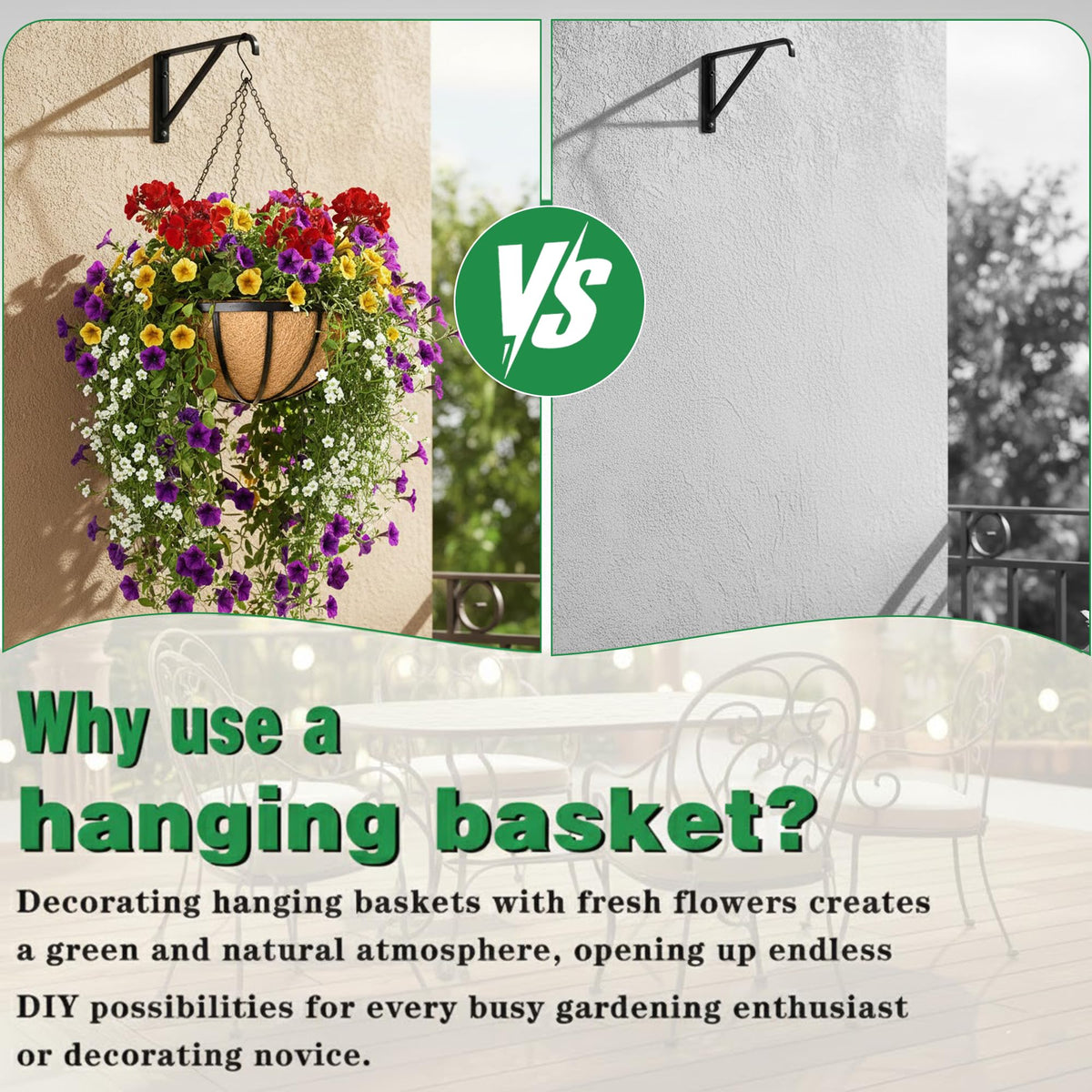 JFFLYIT four-pack hanging planters shown on deck for display.