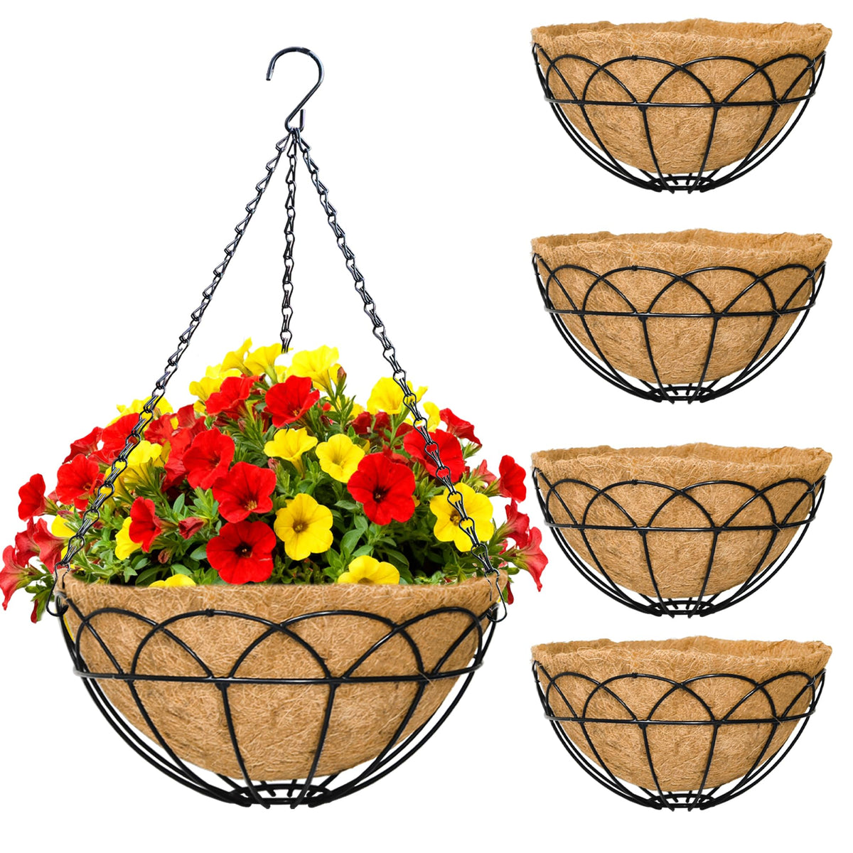 JFFLYIT lotus-pattern hanging basket 14inch enhances outdoor balconies with elegance.