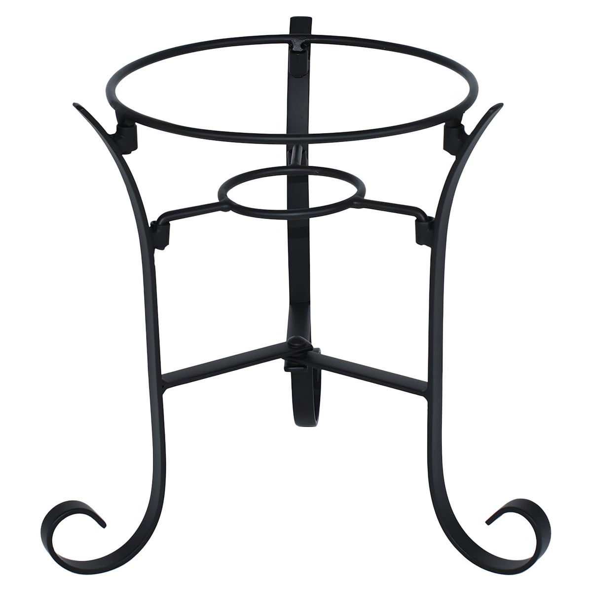 JforSJizT garden gazing ball stand front view showing sturdy iron with black coating for outdoor use.