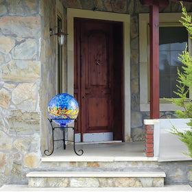 JforSJizT garden gazing ball stand on patio demonstrates weather-resistant finish.